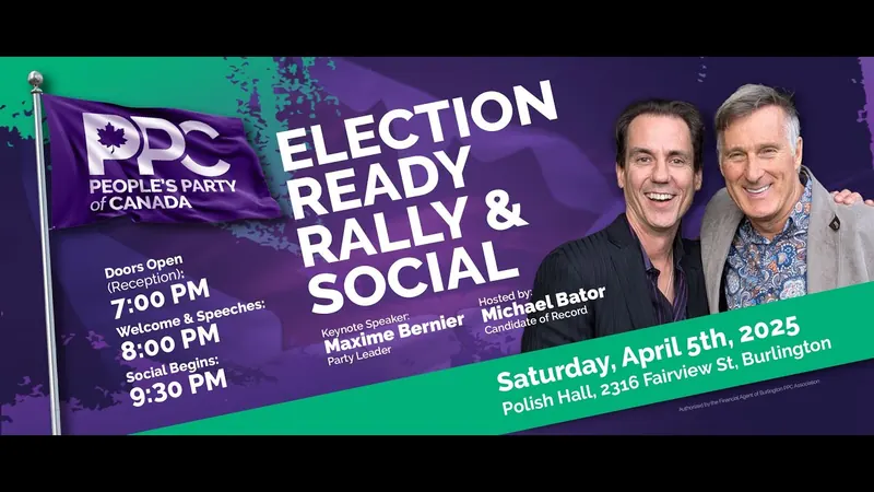 Thumbnail: Maxime Bernier, Michael Bator and PPC Candidates at the Burlington Rally